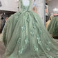 Elegant Sage Green Applique Sweetheart Off-the-shoulder Sweet 16 Quinceanera A-Line Floor-length Prom Dress Evening Dress Ball Gown DP6467