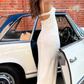 White Spaghetti Straps Sheath Simple Long Party Dress, DP2665