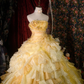 Gorgeous Yellow Layered Ruffle Glitter Tulle Sweet 16 Quinceanera Ball Gown  DP7416