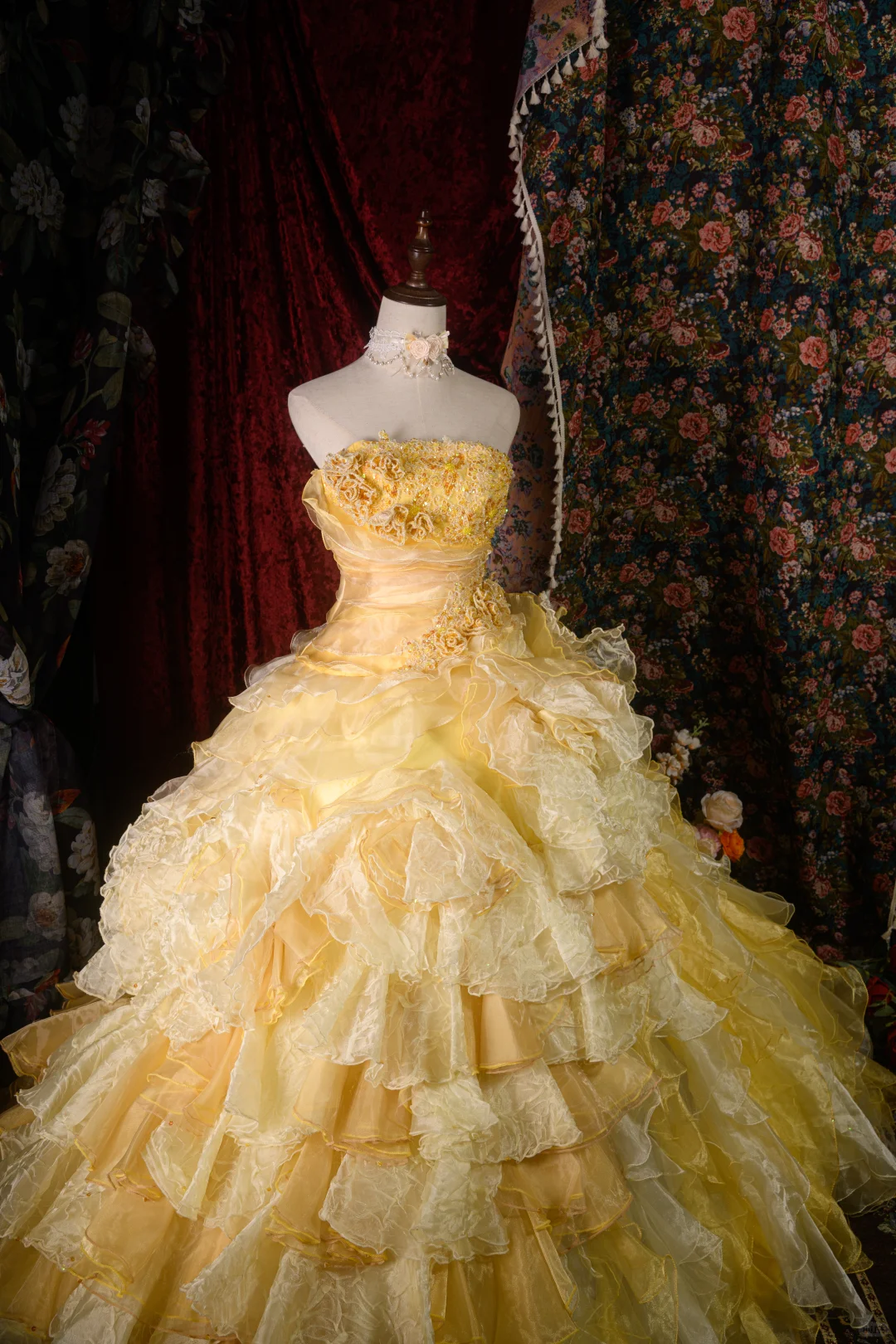 Gorgeous Yellow Layered Ruffle Glitter Tulle Sweet 16 Quinceanera Ball Gown  DP7416