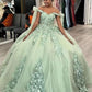 Elegant Sage Green Applique Sweetheart Off-the-shoulder Sweet 16 Quinceanera A-Line Floor-length Prom Dress Evening Dress Ball Gown DP6467