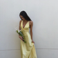 Yellow V Neck Backless Elegant Party Dress Wedding Guest Dress, DP2861