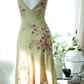 Vintage Light Green Spaghetti Strap Floral Design A-line Romantic Chiffon Evening Dress Prom Dress DP6027