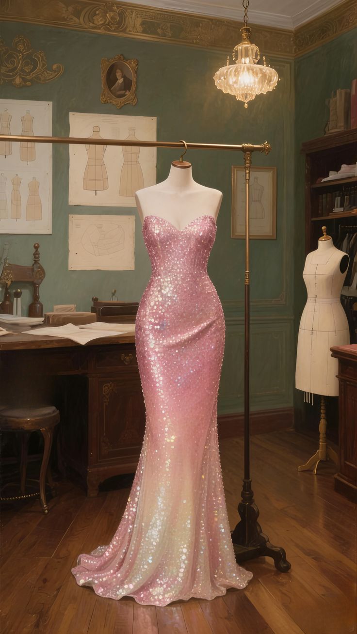 Enchanted Pink Ombre Sequin Mermaid Sweetheart Strapless Evening Gown DP7924