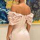 Vintage Pink Satin Off-the-Shoulder Ruffle Mini Bodycon Party Dress Homecoming Dress DP8671