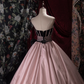 Elegant Pink  Black Striped Bodice Sweetheart Strapless Bow Ball Gown DP8345