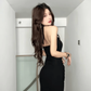 Elegant Black Halter-neck Rose Metal Button Prom Dress Sheath Evening Gown Party Dress Trailing Long Formal Dress DP6807