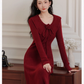 Robe de bal fourreau bordeaux vintage, robe de soirée à manches longues, robe longue en tricot, DP6701