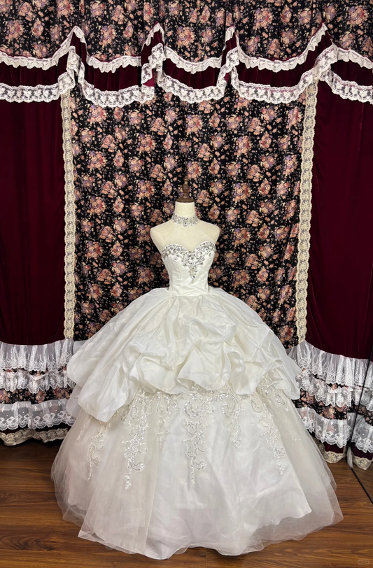Retro Perlenbesetztes trägerloses A-Linien-Tüll-Quinceanera-Kleid, Sweet 17-Geburtstags-Ballkleid, DP5920