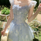 Cute Light Blue 3D Floral Tulle Ruffle Strap A-Line Homecoming Dress DP8765
