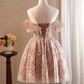 Retro Pink Applique Off-the-shoulder Design A-line Tulle Party Dress Homecoming Dress DP6067