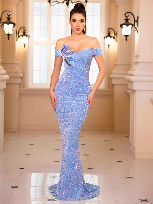 Glamorous Sequin Off-the-Shoulder Mermaid Prom Dress Sweetheart Formal Evening Gown DP8243