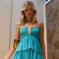 Blue Halter A-Line Tiered Fashion Summer Dress Homecoming Dress, DP3189