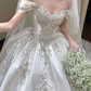 Glamorous Satin Beaded Off-Shoulder Wedding Dress A-Line Applique Bridal Gown DP7124