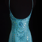 Vintage Turquoise Sequin Cocktail Dress Spaghetti Straps Sparkly Formal Evening Gown DP7373