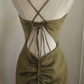 Glamorous Olive Green Satin Spaghetti Strap Deep V-Neck Mermaid with Train Prom Dress DP7651