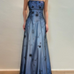 Elegant Blue Spaghetti Straps A-Line Vintage Long Party Dress, DP3990