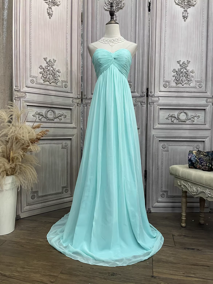 Vintage Mint Green Strapless Sweetheart Chiffon A-Line Evening Gown Ruched Formal Prom Dress DP7596