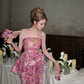 Vintage Pink Floral Strapless Mermaid Design Elegant Prom Dress Evening Dress DP6249