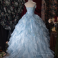 Glamorous Light Blue Spaghetti Strap Tiered Ruffles Ball Gown DP8344