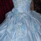 Glamorous Light Blue Spaghetti Strap Tiered Ruffles Ball Gown DP8344