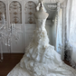 Gorgeous Strapless Sweetheart Lace Mermaid Wedding Dress Tiered Ruffled Tulle Bridal Gown DP8299