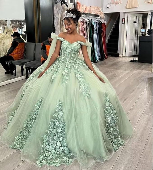 Sage Green Sweet 16 Quinceanera Dress Ball Gown Birthday Party Dress, DP3632