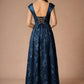 Elegant Navy Blue 3D Floral Applique Square Neck Cap Sleeve A-Line Prom Dress DP8781