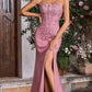 Elegant Spaghetti Strap Mermaid Floral Lace Applique & Glitter Tulle Prom Gown DP8177