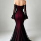 Elegant Burgundy Off-the-Shoulder Flare Mesh Long Sleeve Mermaid Ruched Tulle Prom Dress DP8784