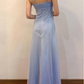 Light Blue Spaghetti Straps A-Line Satin Vintage Long Party Dress, DP3986