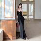 Bezauberndes schwarzes Sweetheart Spaghettiträger Plissee Meerjungfrau Ballkleid Abendkleid DP6408