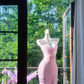 Sparkly Pink Beaded Cowl Neck Mermaid Evening Dress Irregular Ruffle Hem Prom Dress DP8302