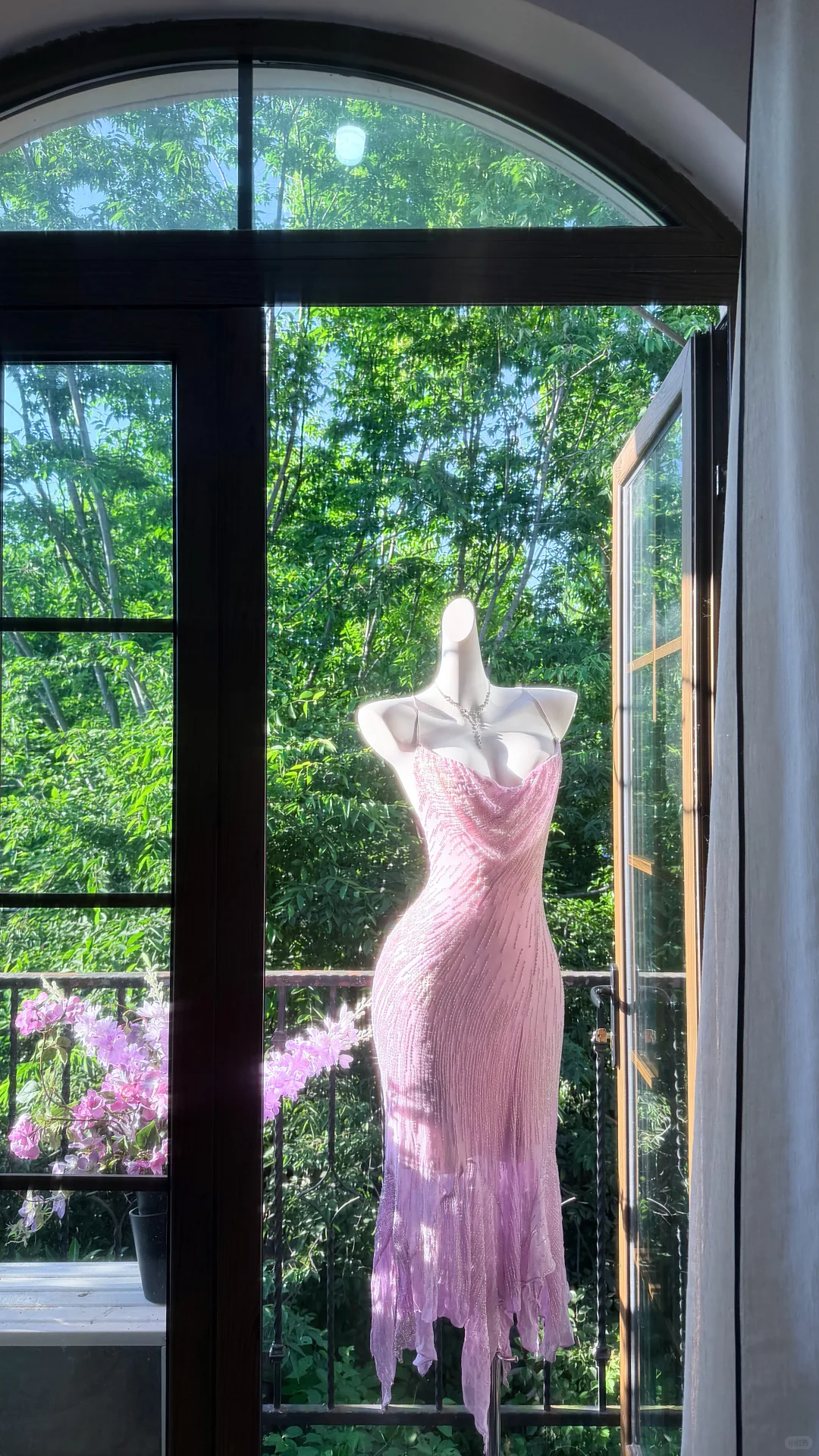 Sparkly Pink Beaded Cowl Neck Mermaid Evening Dress Irregular Ruffle Hem Prom Dress DP8302