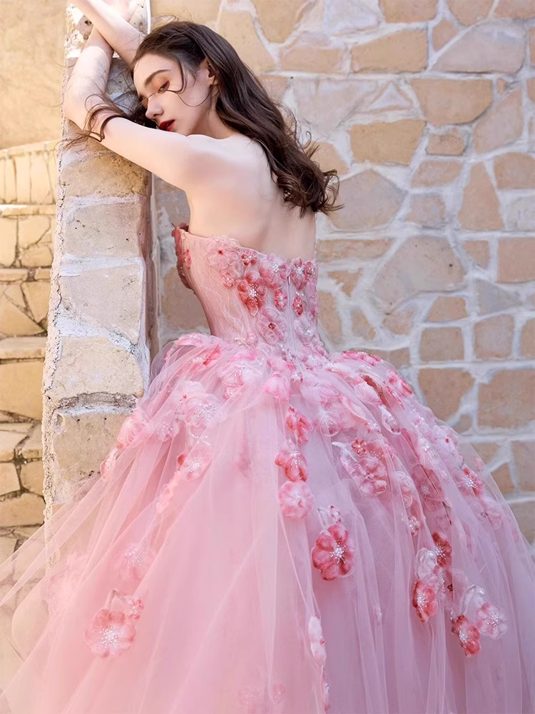 Vintage Pink Applique Beaded Strapless Sweet 16 Quinceanera Sweetheart A-Line Floor-length Prom Dress Birthday Dress Evening Dress Ball Gown DP6811