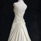 Vintage-Inspired Ivory Satin Strapless Lace Applique & Bow for Timeless Wedding Dress DP7283