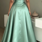 Elegant Sage Green Satin Off-the-Shoulder A-Line Evening Gown DP8561