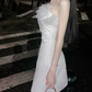 Elegant White Strapless Satin 3D Floral Ruched Bodycon Homecoming Dress DP8810