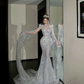 Elegantes glitzerndes silbernes Perlen-Pailletten-Design Meerjungfrau-Brautkleid Ballkleid Abendkleid DP6247