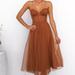 Vintage Tulle Sweetheart Spaghetti Straps Midi Evening Gown DP8143