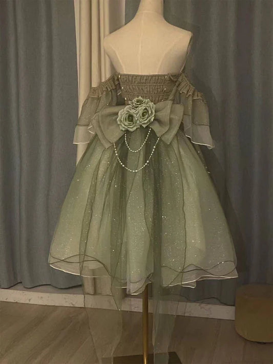 Wunderschönes grünes A-Linien-Partykleid mit herzförmigem Perlenbesatz und 3D-Blumen aus Tüll mit Homecoming-Ausschnitt DP6367