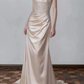 Elegant Champagne Strapless Satin Mermaid Beaded Prom Dress DP8828