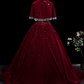 Elegant Burgundy Sequin Tulle Prom Dress A-Line V-neck Evening Gown Spaghetti Strap Shawl Party Dress Long Formal Dress DP6930
