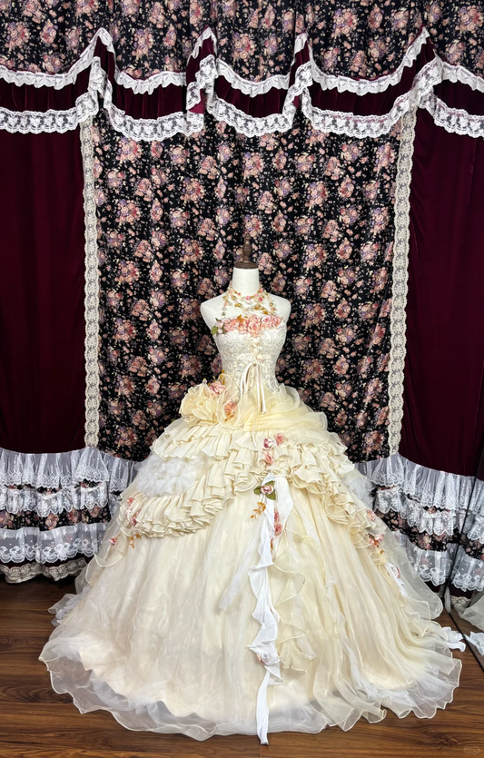 Retro 3D Blumen Trägerloses A-Linie Tüll Quinceanera Kleid Sweet 18 Geburtstag Ballkleid, DP5918