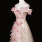 Vintage Off-the-Shoulder Evening Gown 3D Floral & Gold Embroidery Tulle Prom Dress DP7573