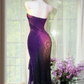 Sparkly Strapless Ombre Purple Beaded Mermaid Evening Dress Ruffled Chiffon Hem Prom Dress DP8303