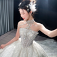 Glamorous Tulle Sequined Beaded Wedding Dress A-Line Strapless Bridal Gown DP7127