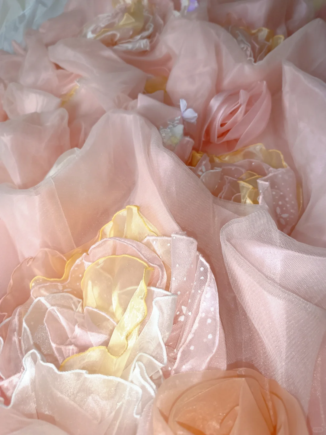 Glamorous Pastel Rainbow 3D Floral Strapless Pink Ruffled Princess Sweet 16 Quinceanera Ball Gown DP7548