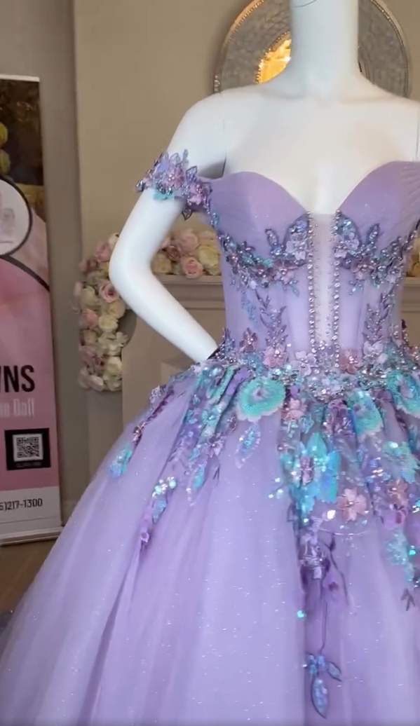 Vintage Lilac Sequin Sweetheart Off-the-shoulder Sweet 16 Quinceanera A-Line Floor-length Prom Dress Birthday Dress Evening Dress Ball Gown DP6697