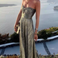 Glamorous Strapless Purple Metallic Pleated Sweetheart Maxi Evening Dress DP8101